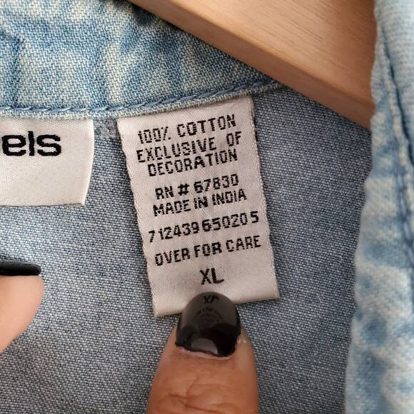 Cathy Daniels Light Blue Rhinestone Bling Zip Up Jean Jacket XL - Picture 7 of 7